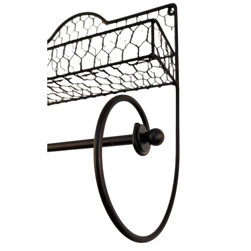 Black Metal Wire Wall-Mounted Shelf & Paper Towel Holder With Decorative Chicken - Picture 8 of 8